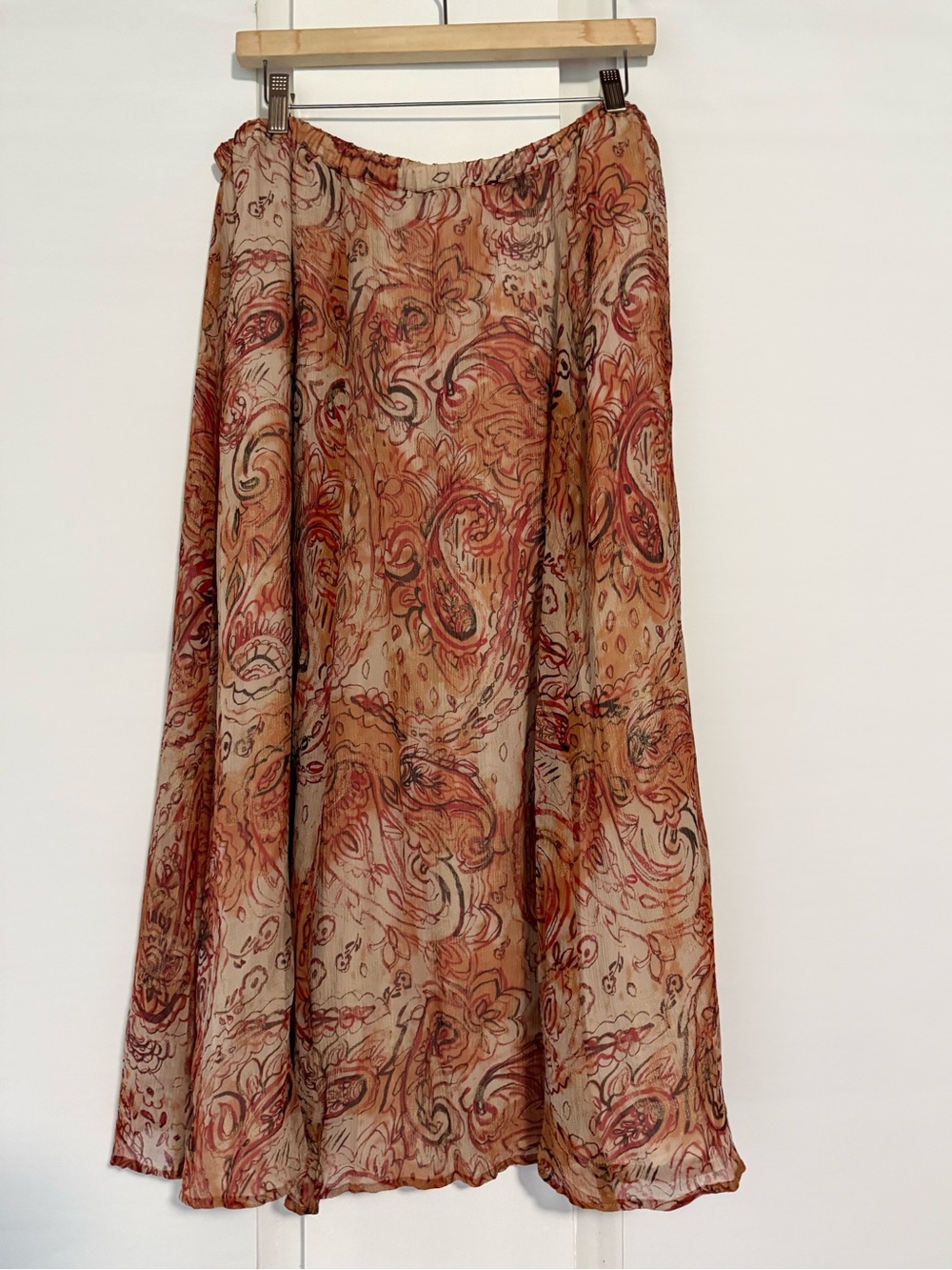 Chico's Silk Orange Paisley Long Flowy Skirt Sz 3